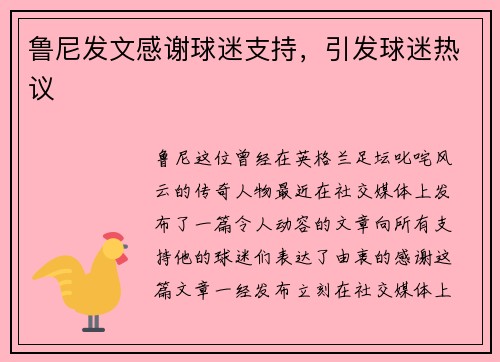 鲁尼发文感谢球迷支持，引发球迷热议